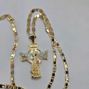 Saint Michael's Cross Three Colors Chain Gold-Plated Beautiful Style 24 Inches 14k Necklace