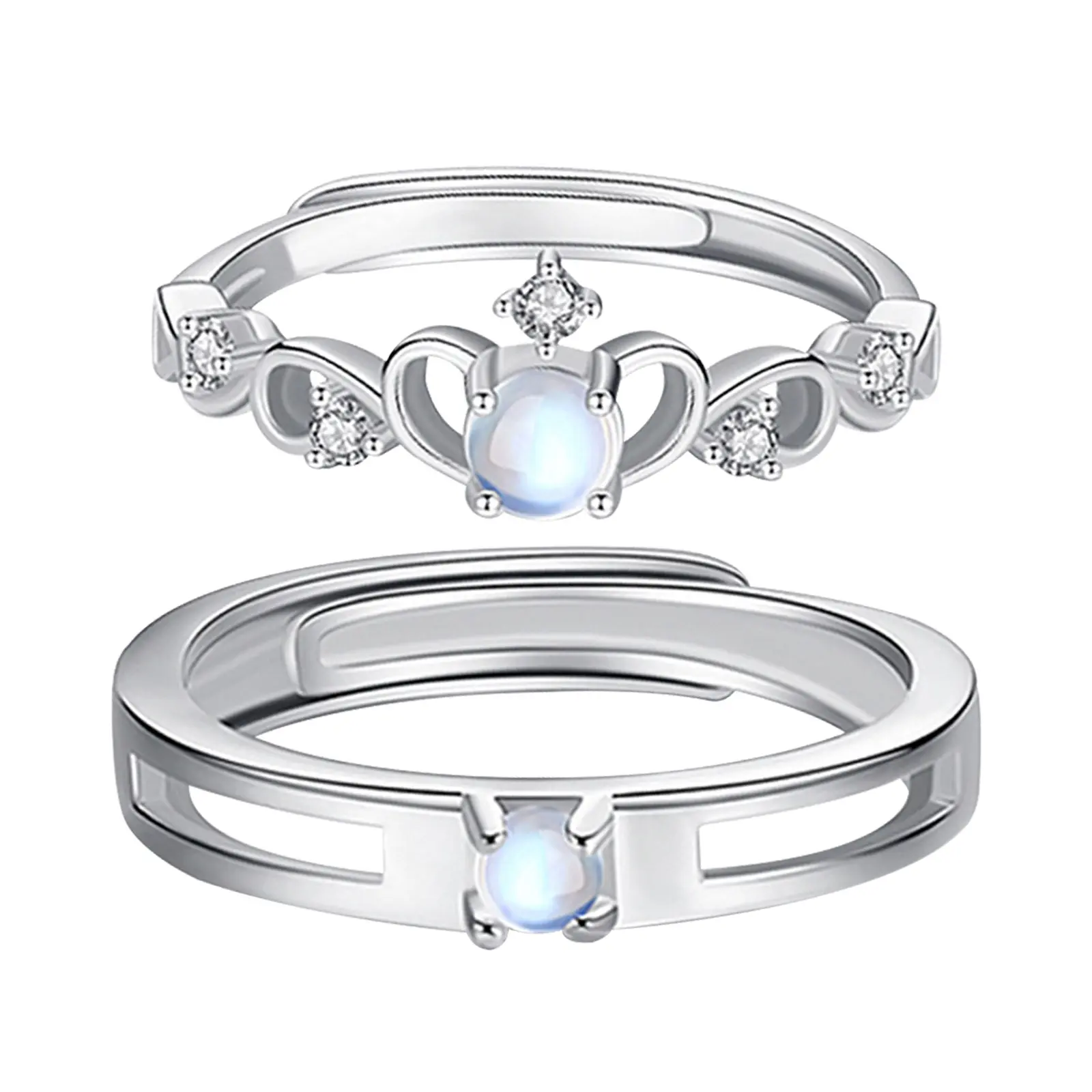 OIDEA Unisex Bridal Set Rings - Elegant Polished Adjustable Fit Stainless Steel Intertwined Heart Bands with Sparkling Cubic Zirconia, Ideal for Wedding, Engagement, Anniversary, Fashion, Silver
