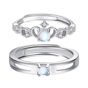 OIDEA Unisex Bridal Set Rings - Adjustable Stainless Steel Intertwined Heart Bands with Sparkling Cubic Zirconia, Ideal for Wedding, Engagement summerwins
