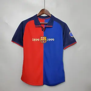FC Barcelona 1999 Home Retro Jersey Red Blue Vintage Soccer Shirt Blockcore Cotton Polyester Style