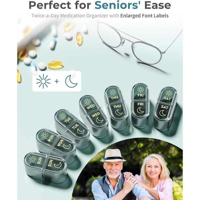 Pill Organizer 7 Day, Weekly Pill Box for Travel, Portable Medicine Organizer for Vitamins, Fish Oils & Supplements
