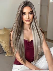 long straight wigs for women, gorgeous fluffy wigs without bangs, synthetic lace front wigs for party, daily use