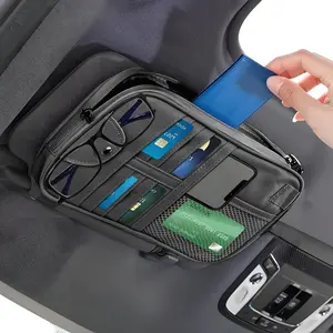 Multi-Purpose  Visor Organizer with Sun Glass Holder & Card Holder,PU Leather  Visor Organizer with Multi-Pocket and Zipper,Universal  Storage Organizers