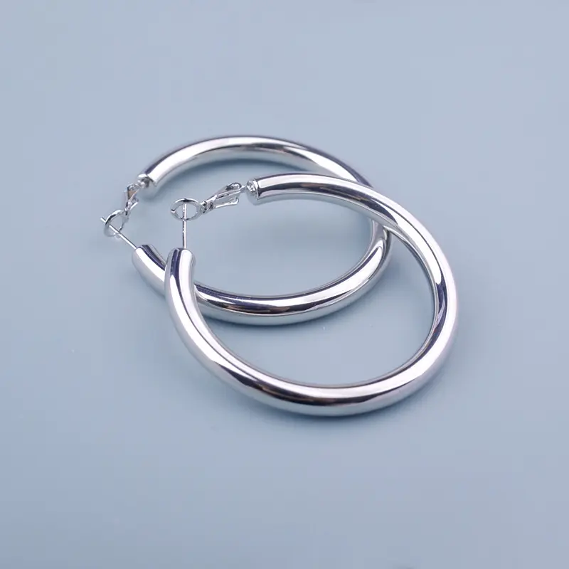 925 Sterling Silver Plated Hoop Earrings for Women,  Hypoallergenic Post Hoops 50MM, Classic Polished Earring Chunky with Lightweight Comfort for Everyday Wear