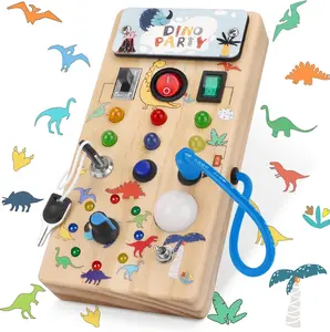 Toddlers Dinosaur Busy Board with 8 LED Light Switches for Montessori Learning and Sensory Play joy busyboards montessori busy developmental toys baby switch toy busy  board