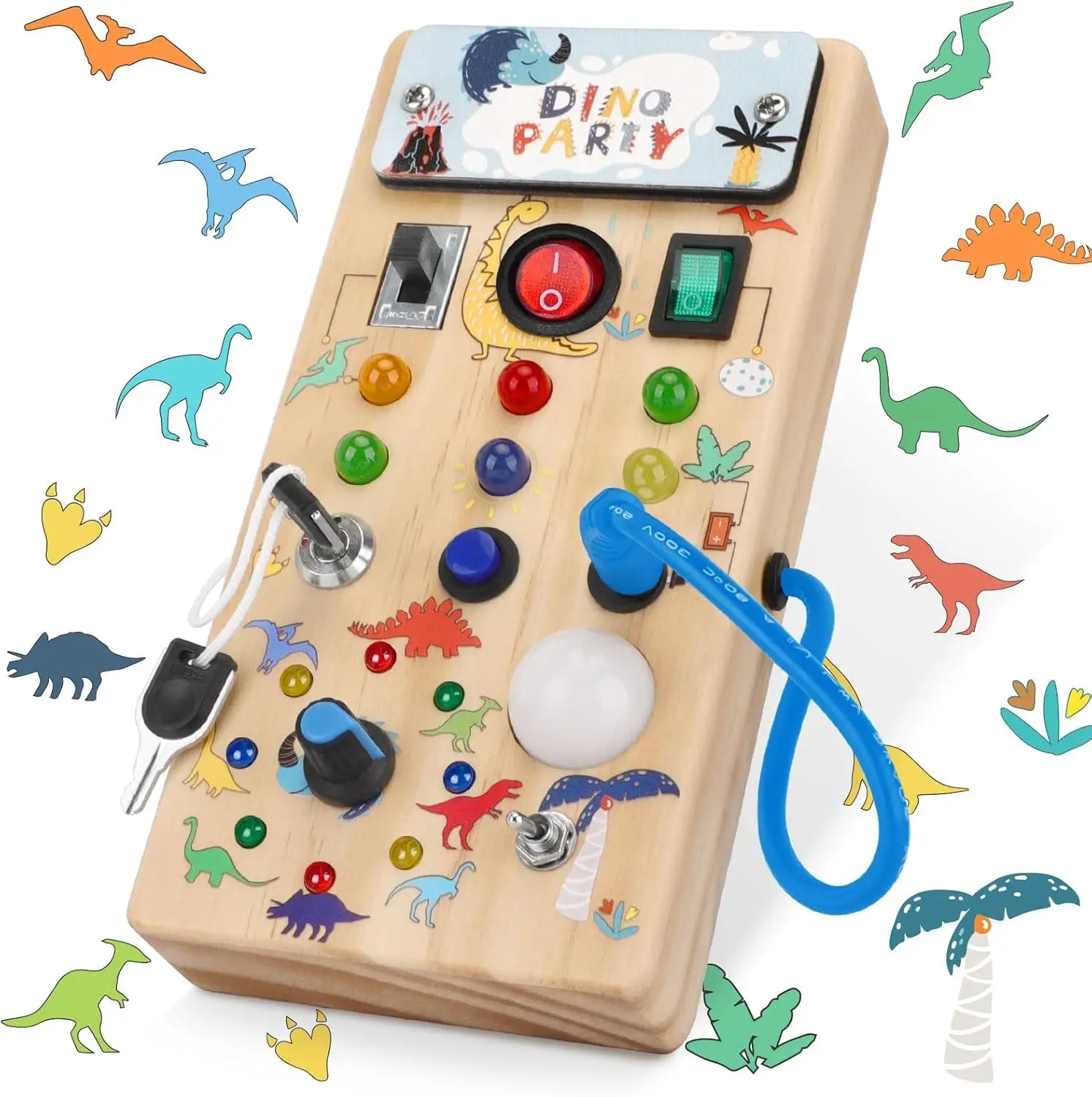 Toddlers Dinosaur Busy Board with 8 LED Light Switches for Montessori Learning and Sensory Play joy busyboards montessori busy developmental toys baby