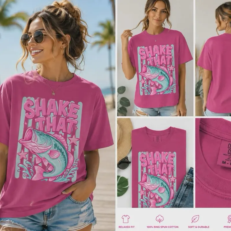 Women's Comfort Colors T-Shirt, "Shake That Bass" Graphic Womenswear Top Casual Everyday