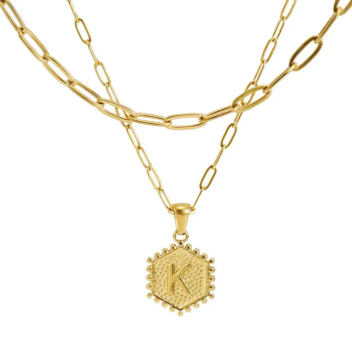 ZXG-G361 Double-Layer Combination Necklace Female Stainless Steel 26 English Letter Pendant Multi-Layer Necklace for Friends and Family Birthday and Holiday Gift