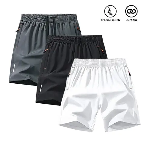 Men's Quick-Drying Woven Shorts - Zip Pocket, Stitch Detail, Breathable Menswear Bottoms for Casual Daily Wear, Summer Fitness