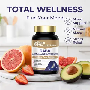 Green Natural Pure GABA Supplement, 100mg Gamma Aminobutyric Acid with Passion Flower & Valerian Root, Natural Sleep Aid, Calm Mood & Stress Relief, 60 Capsules Dietary Supplement for Adults.