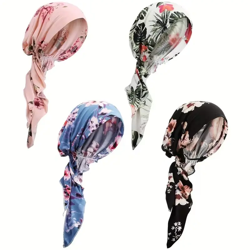 4pcs Chemo Headwear for Women Pre Tied Caps Head Scarf Turbans for Women Patients Gifts
