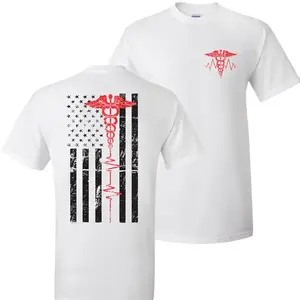 Medical Pride Patriotic T-Shirt, Caduceus & Heartbeat Graphic Tee, Comfortable Cotton Blend, Healthcare Hero Apparel for Men & Women, Perfect Gift for Nurses & Doctors
