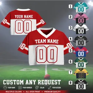 Custom Crop Football Jersey, Main Character Game Day Outfit, Y2K Sports Girl Jersey, Personalized Name Number Crop Top