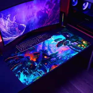 UV Reactive Mouse Pad, 1 Count Large Thickened Gaming Mouse Pad, Cool Mushroom House Pattern Printed Desktop Pad, Washable Non-Slip Mouse Pad