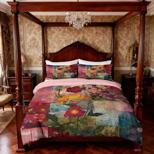 3-piece quilt cover set (1 quilt cover +2 pillowcases, no core) Colorful check pattern retro floral print soft and comfortable bedding, suitable for all rooms including hotel bedrooms and rooms