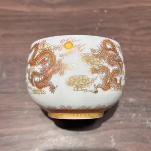 Gilded Red Dragon & Cloud Artisan Jianzhan Teacup - Hand-Painted Porcelain Tea Cup