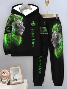 Boys' Hooded Sweatshirt & Sweatpants Set, Casual Fashion, Suitable for Outdoor Activities, Comfortable Fit, Perfect for Fall & Winter, Hoodies