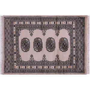 Ivory 2' 0" X 3' 0" Silky Bokhara Handmade Wool Rug - Q23841