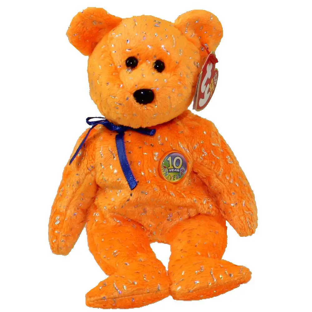 TY Beanie Baby - DECADE the Bear (Orange Version) (8.5 inch) (2003) - MWMTs