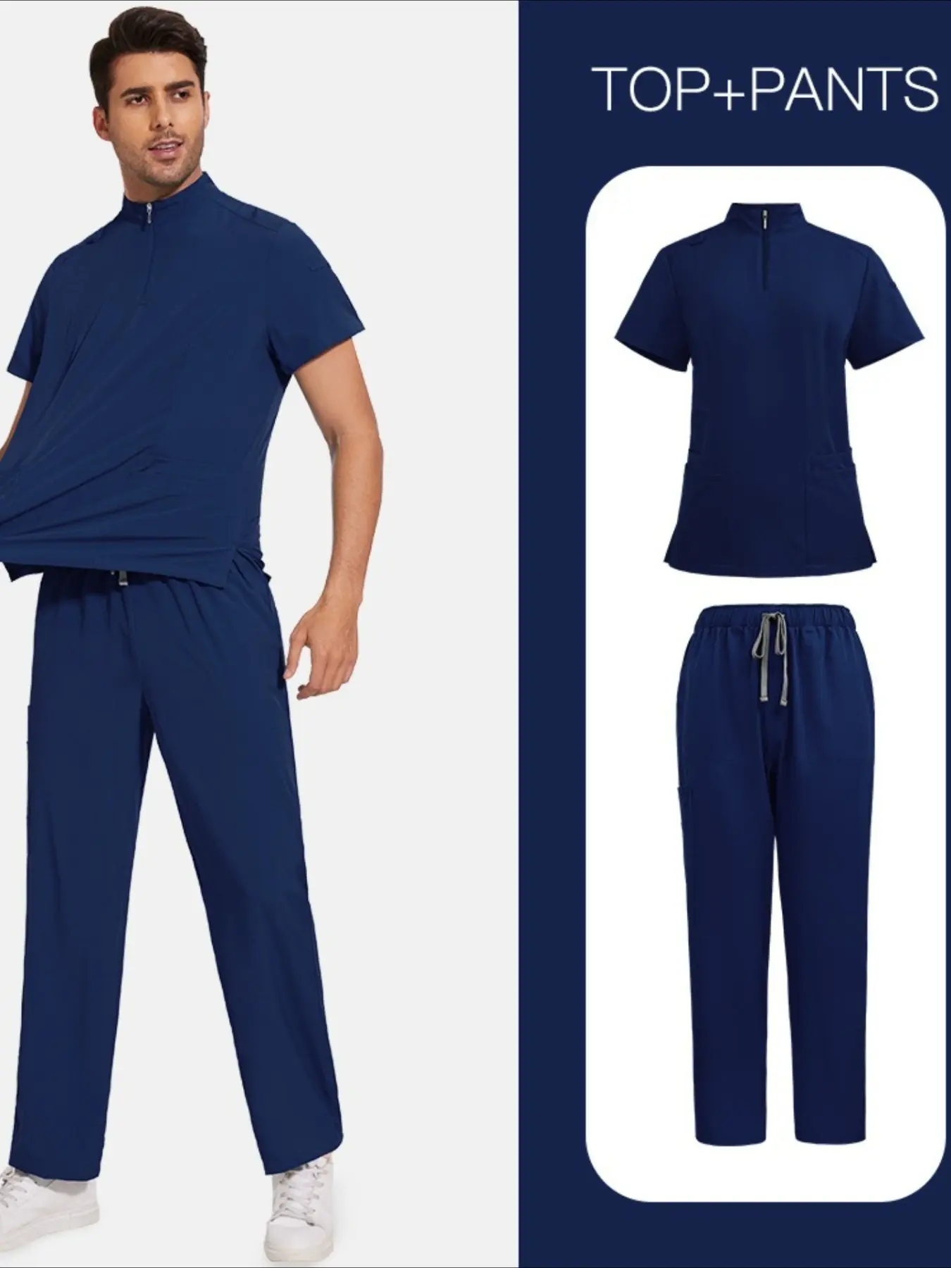 Unisex Plus Size Lightweight Quick Dry Stand Collar Long Sleeve Solid Color Pants Hand Wash Clothes Pet Doctor Nursing Wear Pet Grooming Attire Veterinary Workwear Set Work Clothes Uniforms