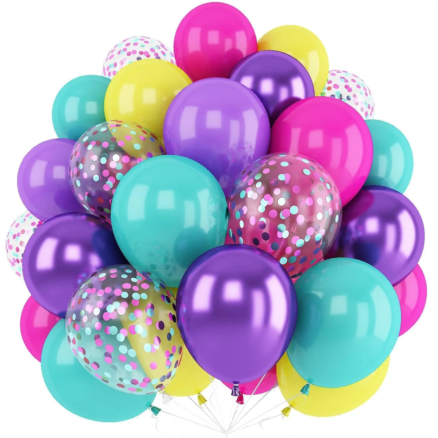 Pink Blue Purple Balloons,60 Pcs 12 Inch Confetti Party Balloons Hot Pink Metallic Purple Yellow Teal Balloon Multicolor Latex Balloon For Magic Theme Birthday Party Decorations
