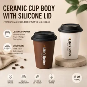 Graduation Gift Creative Silicone Lid Coffee Cup, Ceramic Insulated Heat-Resistant Mug, Large Capacity Home Office Breakfast Cup