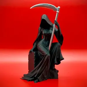 Dark Goddess Sculpture with Scythe, Mystical Desk Decor, Unique Gothic Style Ornament, Perfect for Dark Theme Spaces, Must-Have Creative Decoration