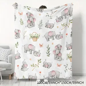 Flannel Blanket Warm Cartoon Elephant Pattern Kids Nap Blanket Newborn Coverlet Soft Toddler Bedding All-Season Infant Crib Throw for Boys Girls Machine Washable Hypoallergenic Nurse Gentle Soft Bedding