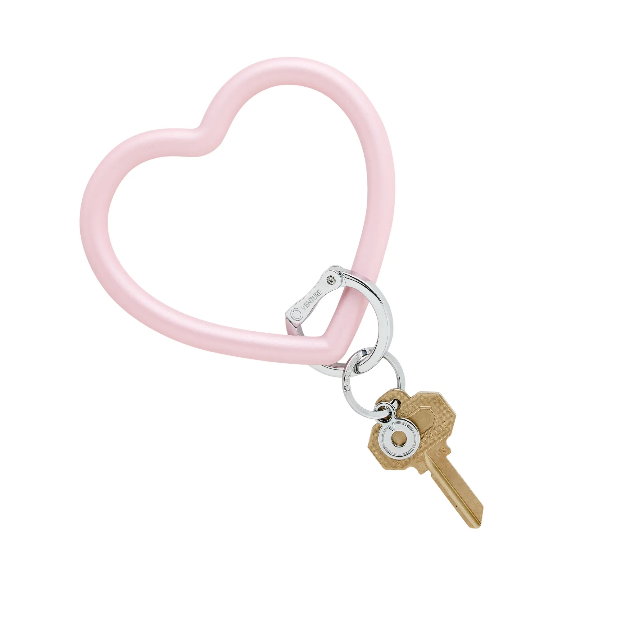 OVENTURE Rose Pearlized Silicone Heart Keychain - Durable & Soft Velvety Texture with Locking Clasp for Keys Phone Wallet - Safe Water-Resistant Design - Perfect Gift - Charms