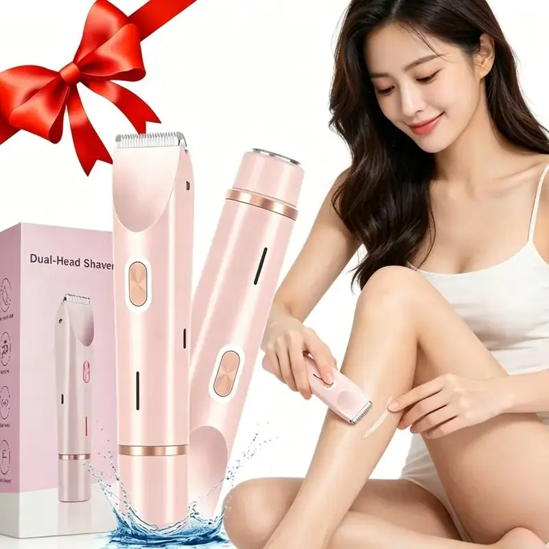 Women's 2-in-1 Cordless Trimmer & Epilator Hair Remover - Dual Head Stainless Shaver, Rechargeable IPX7 Waterproof Tool, Bikini & Intimate Area Use
