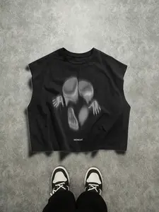 Men's Retro Blurred Skull Print Sleeveless Short Top, Perfect for Streetwear, Stylish and Comfortable, Ideal for Casual