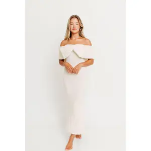 Aston Bow Front Maxi Sweater Dress in Ivory – Bump Friendly & Inclusive Sizing (S-3XL)