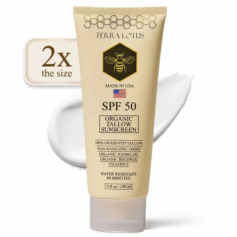 Organic Tallow Sunscreen - Natural Mineral Sunscreen SPF 50 - Safest Organic Natural Tallow & Zinc Oxide Sunblock | Reef Safe, Clean Non-Greasy Formula for Face and Body Skin Repair Skin Repair