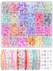360pcs 24-Color Crystal Glass Beads Jewelry Making Kit, Round Party Style Beads for DIY Bracelets, Beading Starter Crafts Gift