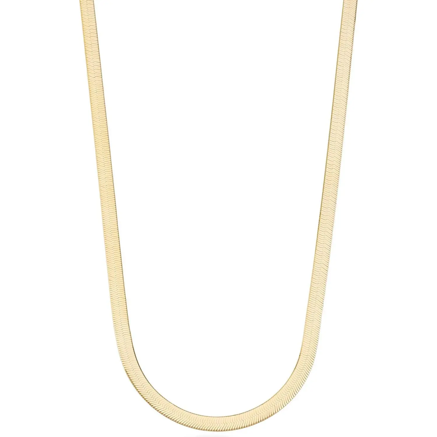 Italian Solid 925 Sterling Silver, 18Kt Gold Plated 4.5mm Flexible Flat Herringbone Chain Necklace Women, Made in Italy, Flat Chain, Single Necklace, Sensitive Skin