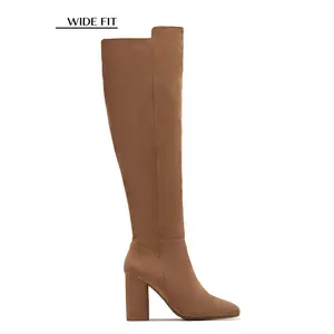 Colette Wide Fit Block Heel Boots - Camel Suede
