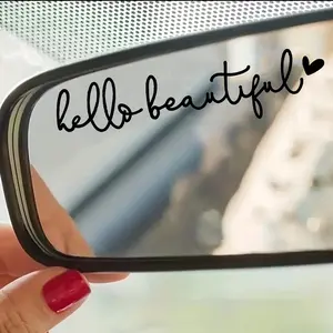Hello Beautiful Letter Pattern Car Rearview Mirror Sticker, Self-adhesive Car Rearview Mirror Decoration, Car Decorative Accessories, Sticker For Cars