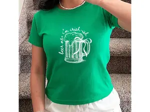 [Sale up to 50%] [Free Ship] Y2K St Patricks Day Baby Tee, Beer Me I'm Irish Baby Tee, Coquette Shamrock Womens St Pattys Day, 90s Girls Irish Shirt, Bar Crawl Shirts