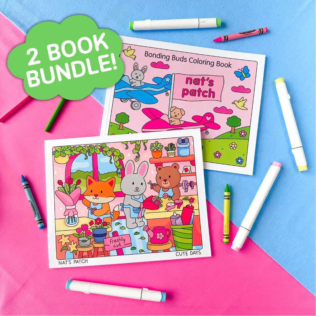 Nat's Patch 2 Coloring Book Bundle - Cute Days + Bonding Buds Coloring Books