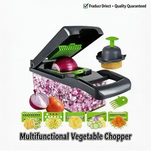 Multifunctional Vegetable Chopper Set, Onion Slicer, Potato Dicer & French Fry Cutter, Garlic Press, Easy-Operate Non-Slip Base, Home Kitchen Tool Kit