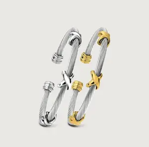 Open Cuff Criss-Cross Wire Bangles