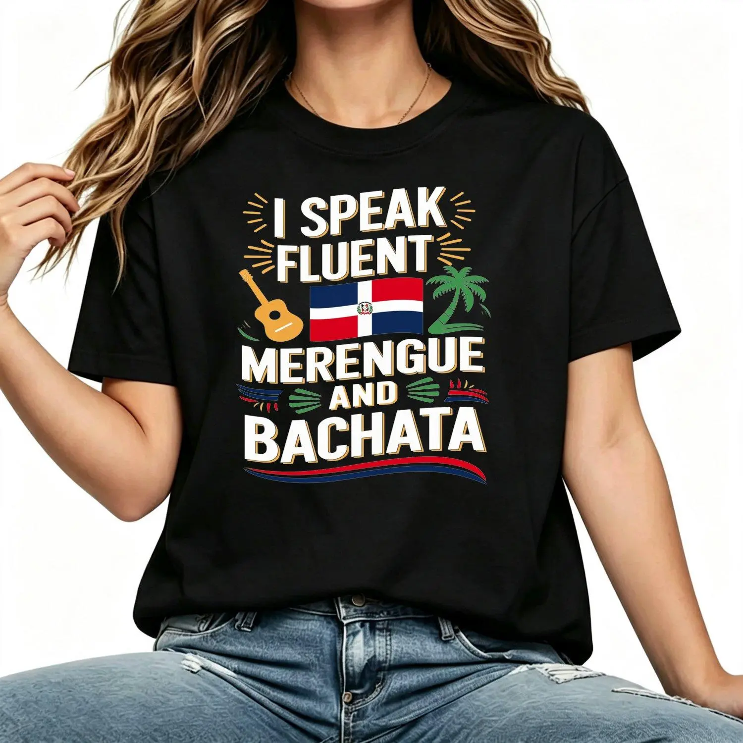 Featuring The Dominican Dance Styles of Merengue And Bachata Suitable for Women and Girls Summer 2025 Short Sleeve T Shirt in Casual and Trendy Fit with Artistic Print