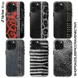 Grunge Aesthetic Phone Case, Gothic Cross and Leopard Print Phone Cover, Punk Rock Studded Style Dark Leopard Zebra Gothic Lace Silver Baroque 17  Pro Max