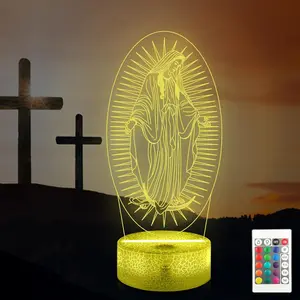 Virgin Mary Catholic Night Light, Guadalupe 3D Illusion LED Lamp with Remote, 16 Color Changing, Religious Gift for Mom & Women, Perfect Mother’s Day, Birthday & Christmas Gift
