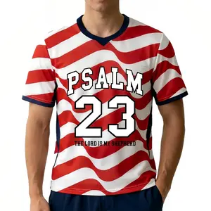 Red White Striped Soccer Jersey with "Psalm 23" Faith Print