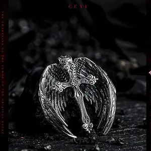 Cool Retro-Punk Style Cross & Angel Wings Pendant — "Heart of Faith" Amulet. Suitable for Both Men and Women.