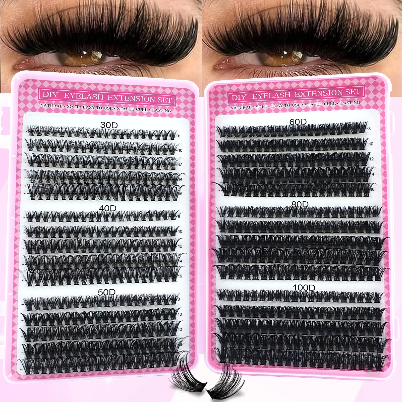 DIY Lash Clusters 30D-100D Mixed Styles, D Curl Design, Self-Application at Home, Multiple Lengths for Custom Looks, Easy to Use, Lashes Set, DIY Eyelash Cluster, DIY False Eyelashes