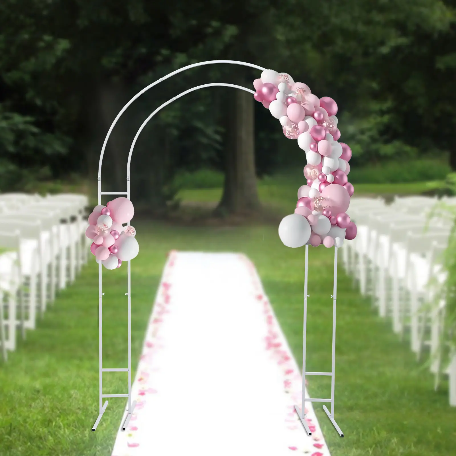 CNCEST 7.2ft Smooth Steel Double-Tube Balloon Arch Arbor, High-Temp Painted Backdrop Stand for Weddings, Indoor-Outdoor Party Decor (White)
