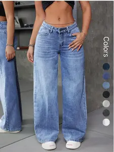 Women's Wide Leg Jeans, Fashionable Casual Denim Jeans for Daily Wear, Women Trousers for All Seasons, Denim Clothing