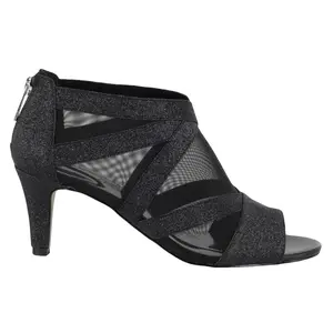 Easy Street Womens Dazzle Glitter Evening Peep Toe Pumps Dress Casual Mid Heel 2-3" - Black